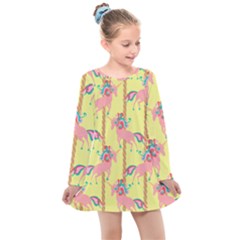 Unicorn Carousel Kids  Long Sleeve Dress by VeataAtticus