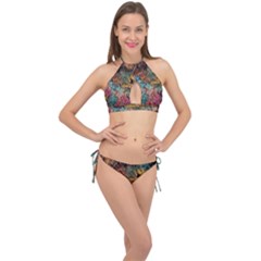 Oil Paint Cross Front Halter Bikini Set by Bajindul