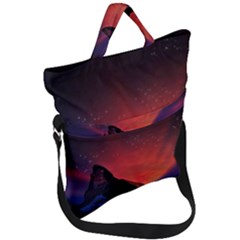 Matterhorn Switzerland Fantasy Aurora Fold Over Handle Tote Bag by Pakrebo