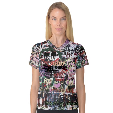 Graffiti Wall Background V-neck Sport Mesh Tee by Pakrebo