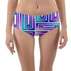 Geometric Metallic Aqua Purple Reversible Mid-waist Bikini Bottoms by HermanTelo