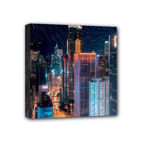 High Rise Buildings With Lights Mini Canvas 4  X 4  (stretched) by Pakrebo