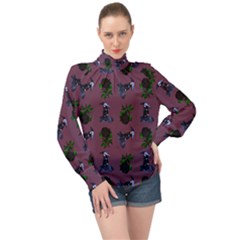 Gothic Girl Rose Mauve Pattern High Neck Long Sleeve Chiffon Top by snowwhitegirl