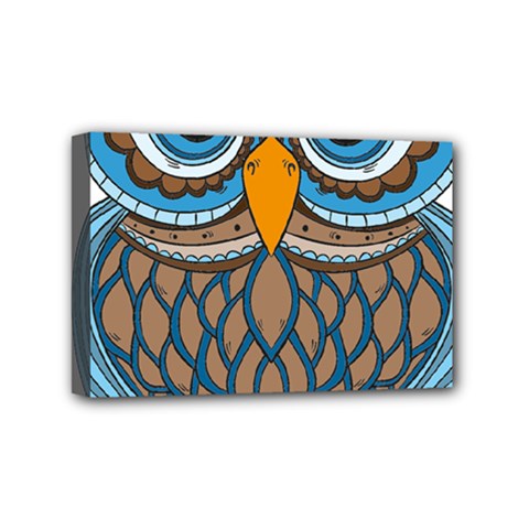 Owl Drawing Art Vintage Clothing Blue Feather Mini Canvas 6  X 4  (stretched) by Sudhe