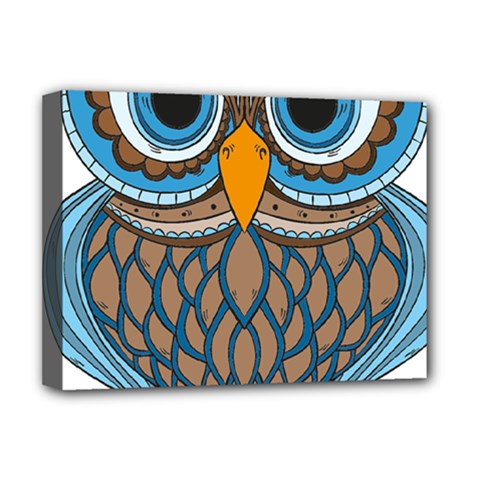 Owl Drawing Art Vintage Clothing Blue Feather Deluxe Canvas 16  X 12  (stretched)  by Sudhe