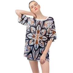 White Black And Orange Illustration Oversized Chiffon Top by Wegoenart
