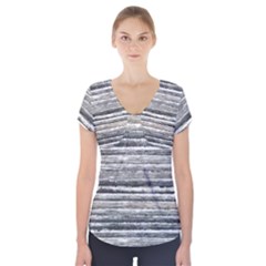 Striped Grunge Print Design Short Sleeve Front Detail Top by dflcprintsclothing