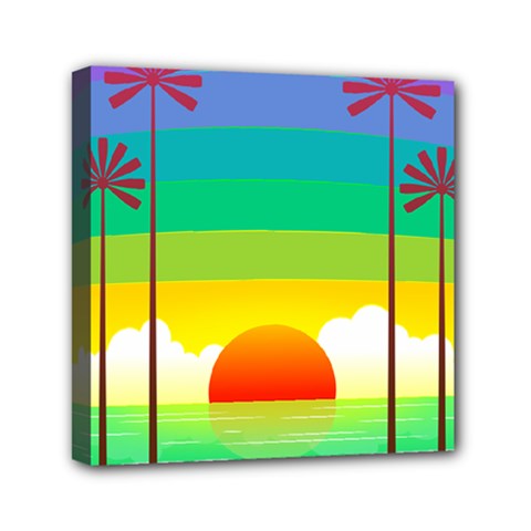 Seaside Sunrise Colorful Ocean Sea Mini Canvas 6  X 6  (stretched) by Simbadda