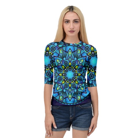 Mandala Blue Abstract Circle Quarter Sleeve Raglan Tee by Simbadda
