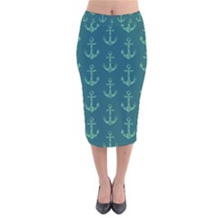 Mermaid Anchors Velvet Midi Pencil Skirt by VeataAtticus