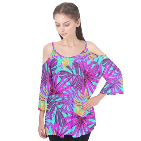Tropical Greens Leaves Design Flutter Tees by Simbadda