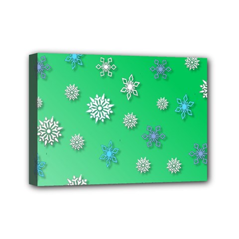 Snowflakes Winter Christmas Green Mini Canvas 7  X 5  (stretched) by HermanTelo