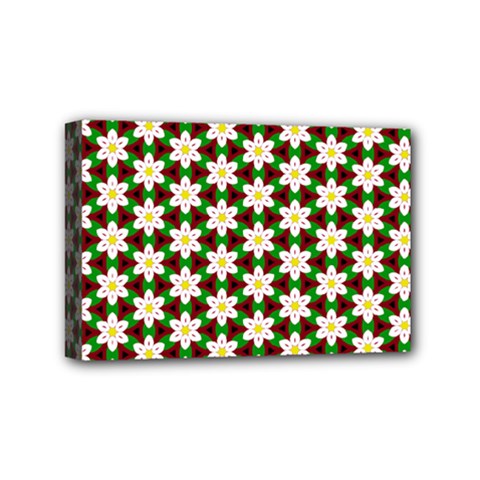 Pattern Flowers White Green Mini Canvas 6  X 4  (stretched) by HermanTelo