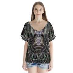 Digital Art Fractal Artwork V-neck Flutter Sleeve Top by Pakrebo