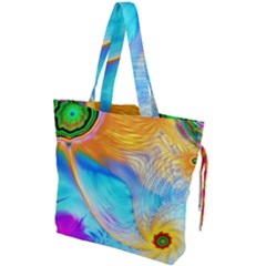 Artwork Digital Art Fractal Colors Drawstring Tote Bag by Pakrebo