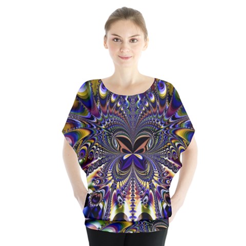 Abstract Art Artwork Fractal Design Art Pattern Batwing Chiffon Blouse by Pakrebo