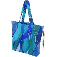 Wavy Blue Drawstring Tote Bag by bloomingvinedesign