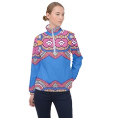 Shapes On A Blue Background                      Women Half Zip Windbreaker by LalyLauraFLM