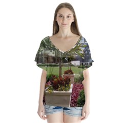 Columbus Commons In Late May  V-neck Flutter Sleeve Top by Riverwoman
