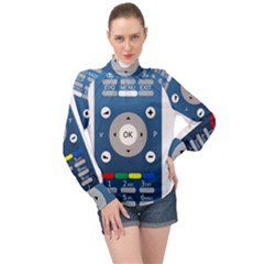 Remote Control Receiver Vcr Control High Neck Long Sleeve Chiffon Top by Wegoenart