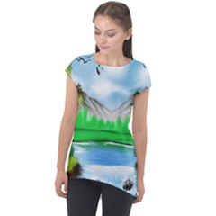 Digital Art Artwork Drawing Cap Sleeve High Low Top by Wegoenart