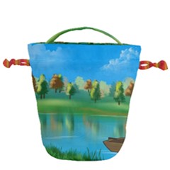 Digital Art Artwork Landscape Boat Drawstring Bucket Bag by Wegoenart