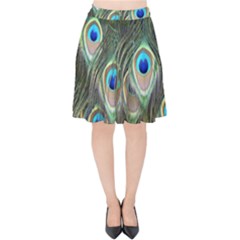Peacock Feathers Peacock Bird Velvet High Waist Skirt by Wegoenart