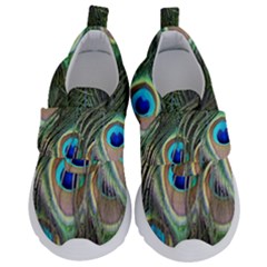 Peacock Feathers Peacock Bird Kids  Velcro No Lace Shoes by Wegoenart