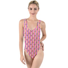 Pink Stripe & Roses High Leg Strappy Swimsuit by charliecreates