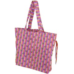 Pink Stripe & Roses Drawstring Tote Bag by charliecreates