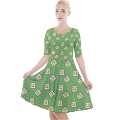 Happy Toast Green Quarter Sleeve A-line Dress by snowwhitegirl