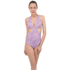 Wood Texture Diagonal Weave Pastel Halter Front Plunge Swimsuit by Mariart