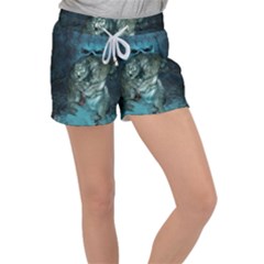 Aweome Troll With Skulls In The Night Women s Velour Lounge Shorts by FantasyWorld7