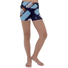 Satellite Machine Space Dark Kids  Lightweight Velour Yoga Shorts by Pakrebo
