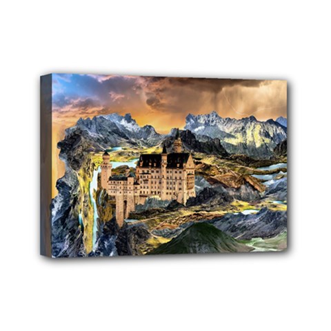 Castle Fantasy Landscape Stormy Mini Canvas 7  X 5  (stretched) by Pakrebo