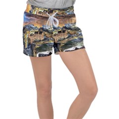 Castle Fantasy Landscape Stormy Women s Velour Lounge Shorts by Pakrebo