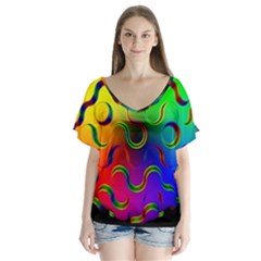 Ball Sphere Digital Art Fractals V-neck Flutter Sleeve Top by Pakrebo