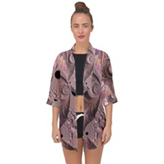 Fractal Tender Rose Cream Open Front Chiffon Kimono by Pakrebo