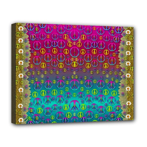 Signs Of Peace  In A Amazing Floral Gold Landscape Canvas 14  X 11  (stretched) by pepitasart