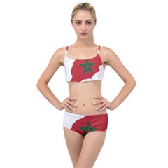 Morocco Flag Map Geography Outline Layered Top Bikini Set by Sapixe