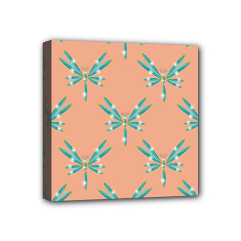 Turquoise Dragonfly Insect Paper Mini Canvas 4  X 4  (stretched) by Pakrebo