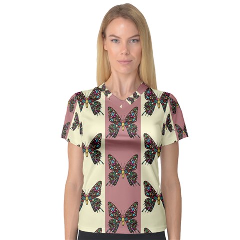 Butterflies Pink Old Old Texture V-neck Sport Mesh Tee by Pakrebo