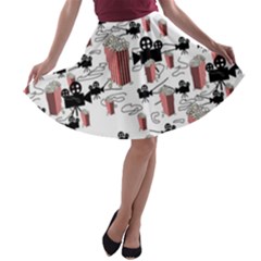 Movies And Popcorn A-line Skater Skirt by bloomingvinedesign