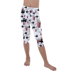 Movies And Popcorn Kids  Lightweight Velour Capri Leggings  by bloomingvinedesign