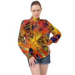 Board Circuits Control Center Trace High Neck Long Sleeve Chiffon Top by Pakrebo
