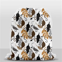 Gray Brown Black Neutral Leaves Drawstring Bag (small) by bloomingvinedesign