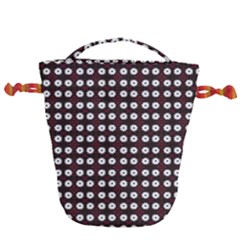 White Flower Pattern On Pink Black Drawstring Bucket Bag by BrightVibesDesign