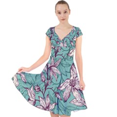 Vintage Floral Pattern Cap Sleeve Front Wrap Midi Dress by Sobalvarro