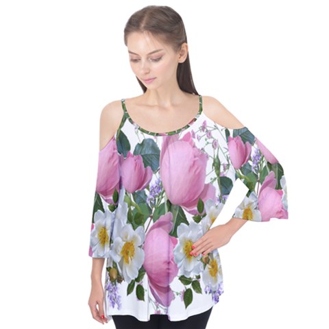 Flowers Roses Pink White Blooms Flutter Tees by Simbadda