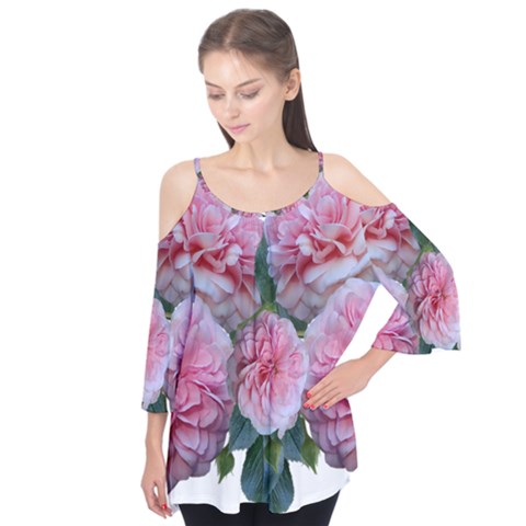 Roses Pink Flowers Arrangement Flutter Tees by Simbadda
